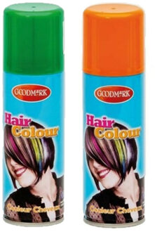 goodmark Carnaval verkleed haarverf - haarspray - kleuren oranje en groen - 125 ml per flacon