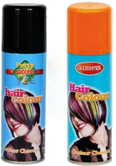 goodmark Carnaval verkleed haarverf - haarspray - kleuren oranje en zwart - 125 ml per flacon