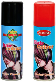 goodmark Carnaval verkleed haarverf - haarspray - kleuren rood en zwart - 125 ml per flacon