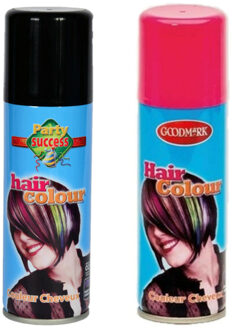 goodmark Carnaval verkleed haarverf - haarspray - kleuren roze en zwart - 125 ml per flacon