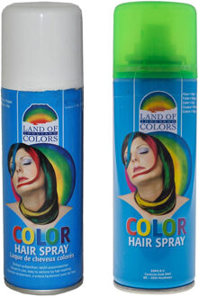 goodmark Carnaval verkleed haarverf - haarspray - kleuren wit en groen - 111 ml per flacon