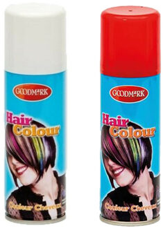 goodmark Carnaval verkleed haarverf - haarspray - kleuren wit en rood - 125 ml per flacon