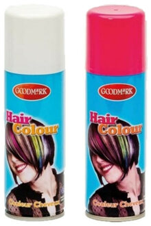 goodmark Carnaval verkleed haarverf - haarspray - kleuren wit en roze - 125 ml per flacon