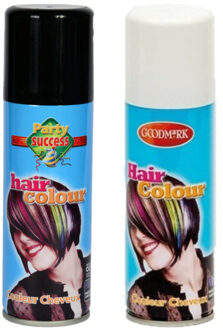 goodmark Carnaval verkleed haarverf - haarspray - kleuren wit en zwart - 125 ml per flacon