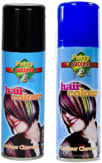 goodmark Carnaval verkleed haarverf - haarspray - kleuren zwart en blauw - 125 ml per flacon