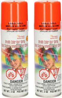 goodmark Haarverf/haarspray - 2x - neon oranje - spuitbus - 125 ml - Carnaval