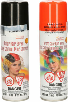 goodmark Haarverf/haarspray - 2x - oranje/zwart - spuitbus - 125 ml - Carnaval/Halloween