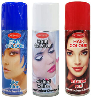 goodmark Set 3x kleuren haarverf/haarspray 125 ml - Blauw-wit-rood - Vlag kleuren van Frankrijk