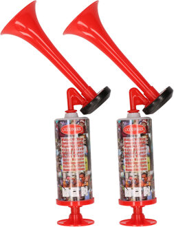 goodmark Station toeter - 2x - rood - hand/lucht pomp - luchthoorn - voetbal supporter