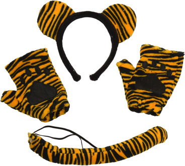 goodmark Tijger verkleed setje - oren diadeem - klauwen handschoenen - staart - kinderen - 4-6 jaar Multi