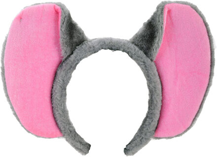 goodmark Verkleed diadeem olifanten oren - grijs/roze - kinderen en volwassenen - dieren haarband