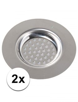 Gootsteen zeef/roosters - RVS - 2x stuks - zilver - houdt het vuil tegen