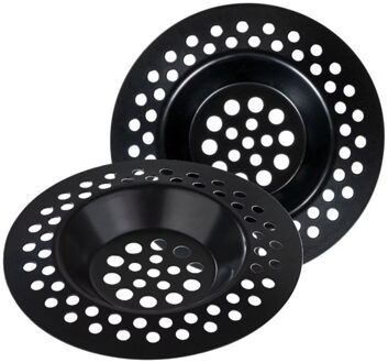 Gootsteenzeefje - 2x - metaal - zwart - D6,5 cm - eenvoudig afval filteren