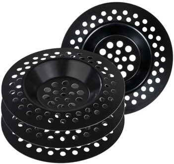 Gootsteenzeefje - 4x - metaal - zwart - D6,5 cm - eenvoudig afval filteren