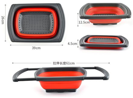 Gootsteenzeefje Vouwen Vergiet Schaalbare Fruitmand/Fruit Vergiet Strainert Vouwen Telescopische Afvoer Mand voor Keuken Rood