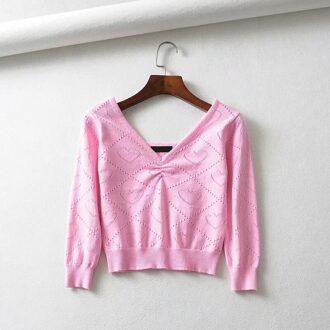 Goplus Koreaanse Stijl Truien Voor Vrouwen Jumper Liefde Hart Roze V-hals Truien Kleding Vrouwen Abrigos Mujer Invierno C8984 Roze / M