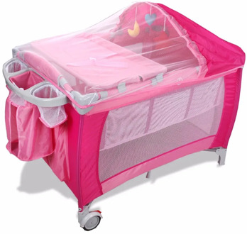 Goplus Portable Folding Baby Crib Multifunctional Child Bed Pink Blue Playpen Baby Cradle Bed with Mosquito Net and Bag BB0446