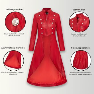 Gothic Edwardiaanse leren damesjas met volledige lengte - Atlanta Rood - EU 48 / UK 20
