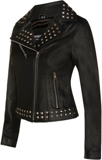 Gothic leren bikerjack voor dames met studs-Bilbao - maat EU 52 / UK 24 Zwart