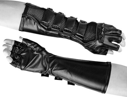 Gothic Rock Klinknagels Mesh + Pu Leather Coated Mannelijke Klinknagel Handschoen Steampunk Zwarte Locomotief Mannen Lange Handschoenen Een Paar punk Rave