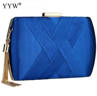 Goud Bridal Purse Tassel Party Prom Cocktail Bruiloft Handtas Voor Vrouwen Meisjes Zijden Avondtasje Koppeling Purse Bruid Bruiloft blauw