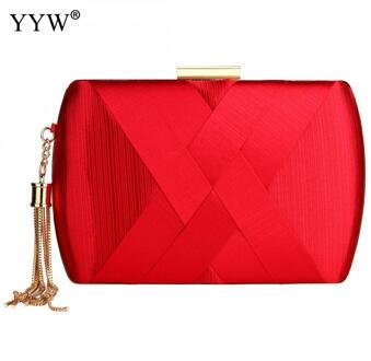 Goud Bridal Purse Tassel Party Prom Cocktail Bruiloft Handtas Voor Vrouwen Meisjes Zijden Avondtasje Koppeling Purse Bruid Bruiloft rood