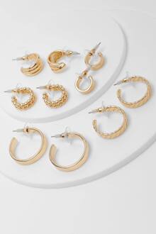 Goud Gemengde Getextureerde 5-Delige Set Hoop Oorbellen, Gold - ONE SIZE