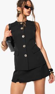 Goud Getextureerd Tank Met Knoopzak In Lange Snit, Black - 36