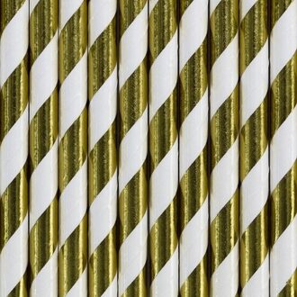 Goud met witte rietjes van papier 30 stuks - Drinkrietjes Goudkleurig