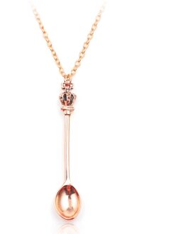 Goud Rose Goud Zwart Zilver Kleur Tone Snuff Mini Thee Crown Ketting Vintage Lepel Hangers Ketting Mini Lange Link sieraden roos gouden kleur