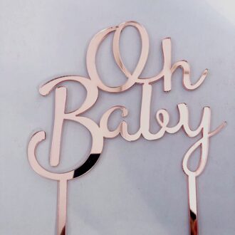 Goud Roze Acryl "Een" "Oh Baby" Gelukkige Verjaardag Cake Topper Bruiloft Bruid Party Decoratie Dessert Bakken levert Mooie roos goud