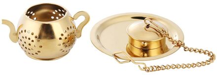 Goud Rvs Thee Zetgroep Sphere Mesh Theezeefje Kruid Spice Filter Diffuser Voor Thee Pot Mok Theewaar Thee Accessoires Strainer met Base