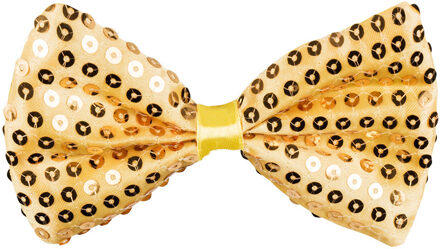 Goud vlinderstrikje met pailletten 11 cm voor dames/heren Goudkleurig