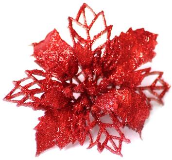 Goud/Zilver/Roze/Rood/Blauw/Groen Kunstbloem Kerstboom Bloem Decoratie Nep Bloemen Glitter kerstboom rood 5stk