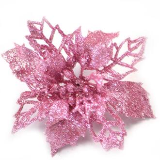 Goud/Zilver/Roze/Rood/Blauw/Groen Kunstbloem Kerstboom Bloem Decoratie Nep Bloemen Glitter kerstboom roze 5stk
