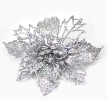 Goud/Zilver/Roze/Rood/Blauw/Groen Kunstbloem Kerstboom Bloem Decoratie Nep Bloemen Glitter kerstboom zilver 5stk