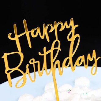 Goud Zilver Zwart Acryl Hand Schrijven Gelukkige Verjaardag Cake Topper Dessert Decoratie Verjaardagsfeestje Mooie Huishoudelijke Gereedschap