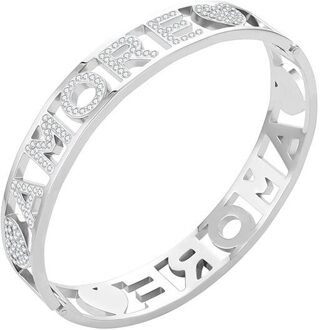 Goud Zilveren Roestvrij Stalen Sieraden Vrouwen Brede Armbanden White Crystal Hart Letters Romeinse Dikke Manchet Armbanden