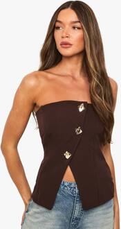 Gouden Afwerking Asymmetrisch Gilet, Chocolate - 40