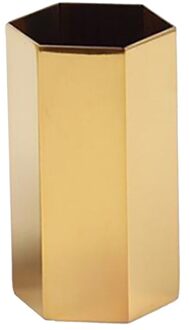 Gouden Bloem Vaas Penhouder Desktop Storage Container Voor Home Office - Hexagon