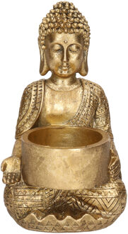 Gouden boeddha waxinelichthouder 14 cm