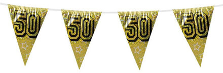 Gouden bruiloft jubileum vlaggenlijn 50 jaar 8 meter Goudkleurig
