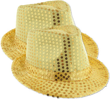 Gouden carnaval verkleed hoed - 2x - met pailletten - volwassenen