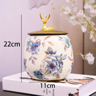 Gouden Elanden Keramische Opslag Potten Met Deksel Bloemen Decoratie Sieraden Cosmetische Organizer Jar Kaptafel Organisatie Tanks A2-M