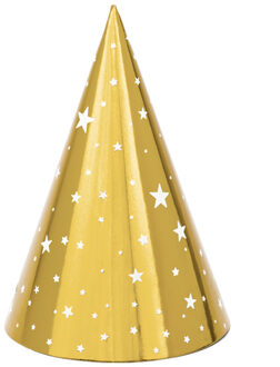 Gouden Feesthoedjes Sterren 16cm 6st