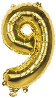 Gouden folieballon cijfer '9' 36cm Goud - Brons