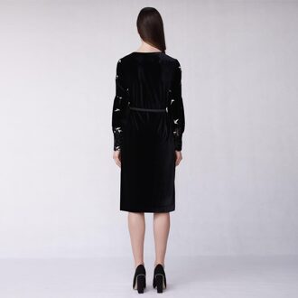 Gouden geborduurde fluwelen jurk Zwart