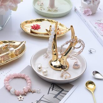 Gouden Gewei Keramische Sieraden Plaat Blad Schotel Sieraden Opslag Display Kleine Sieraden Rack Ringen Armbanden Oorbellen Lade Houder