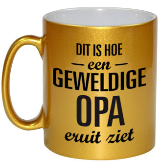 Gouden geweldige opa cadeau koffiemok / theebeker 330 ml - feest mokken Goudkleurig