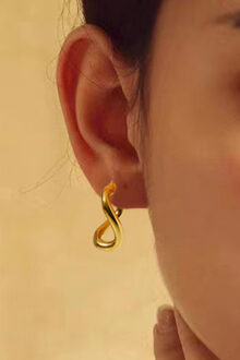 Gouden Hoepel Oorbellen Abstract Ontwerp Beige